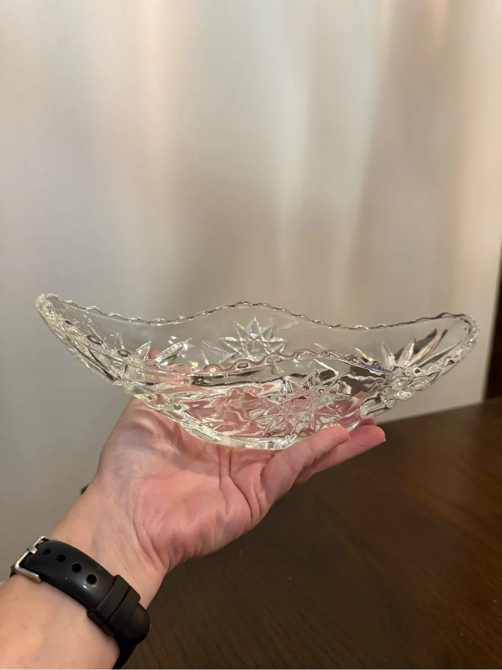 Share Vintage Star of David Anchor Hocking Cut Crystal Oblong Serving Dish 9 3/8